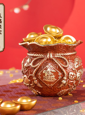 朱炳仁铜 五福聚宝袋 桌面装饰铜摆件聚宝盆开业礼品存钱罐