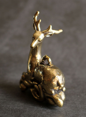 复古小铜器摆件纯黄铜吉祥祥云鹿家居桌面茶宠装饰礼品工艺品招财