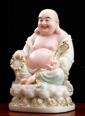 汉白玉笑佛摆件家用供奉客厅弥勒佛菩萨大肚笑佛像开心弥勒未来佛
