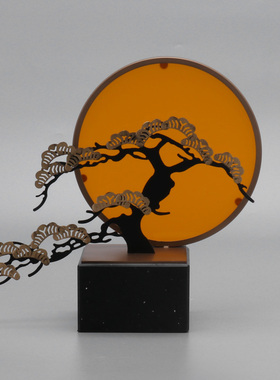 新中式创意铁艺迎客松摆件酒店茶室玄关摆设禅意艺术雕塑软装饰品