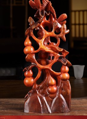 大号五福临门仿木雕招财葫芦摆件家居客厅酒柜装饰搬新房乔迁礼品