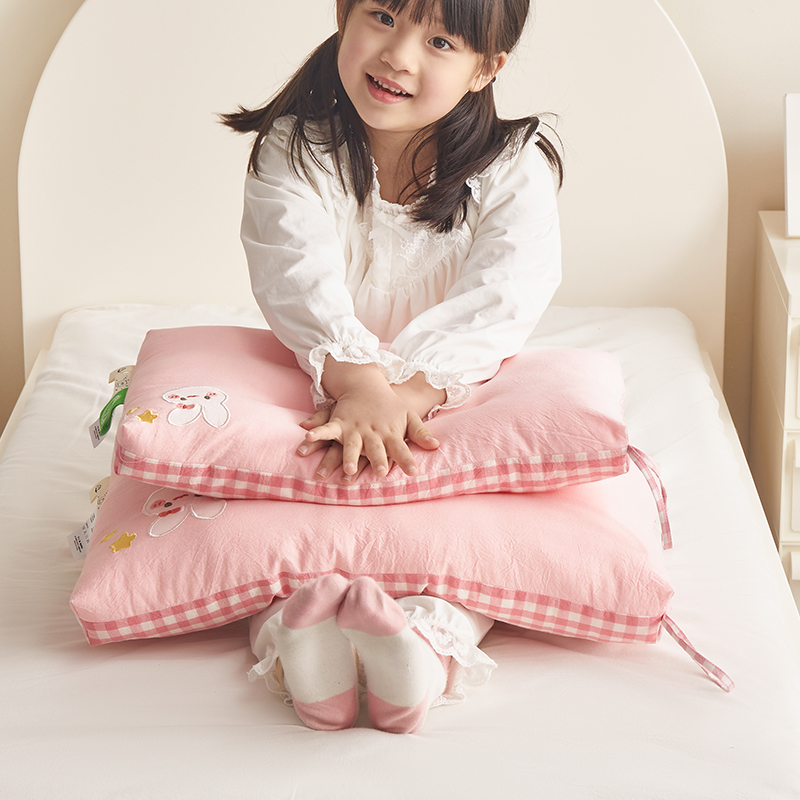 A类卡通绣花全棉儿童枕可水洗棉布枕芯纯棉宝宝小学生单人软枕头