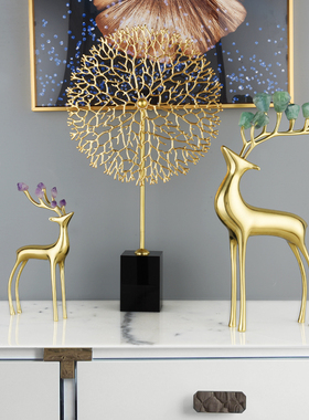 纯铜鹿招财摆件欧式客厅玄关电视柜酒柜家居装饰品乔迁新居礼品