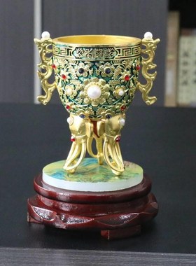 金瓯镶钻永固杯铜器古玩工艺品古典家居乾隆金属酒杯摆件