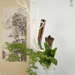 特大花皿花瓶调人日式羊道插花人器禅意写景文花器方文角花瓶摆件