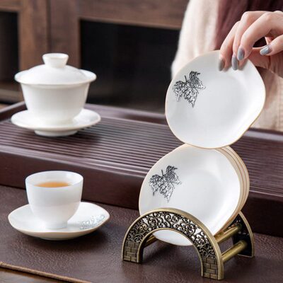 晟窑黑陶杯垫粗陶功夫茶具杯子隔热垫创意茶杯托垫带架子茶道配件