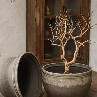 土陶装饰缸大号养鱼缸手工粗缸荷花缸风民宿侘寂陶陶盆陶盆瓦盆盆