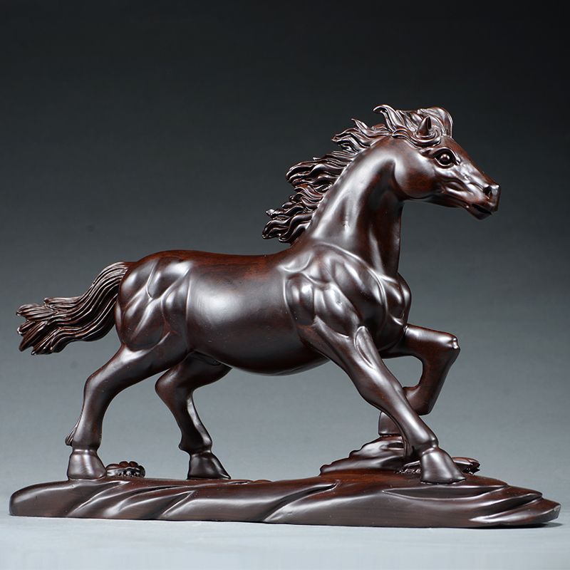 黑檀木雕刻马摆件马到成功红木工艺品家居饰品办公室木马摆设送礼