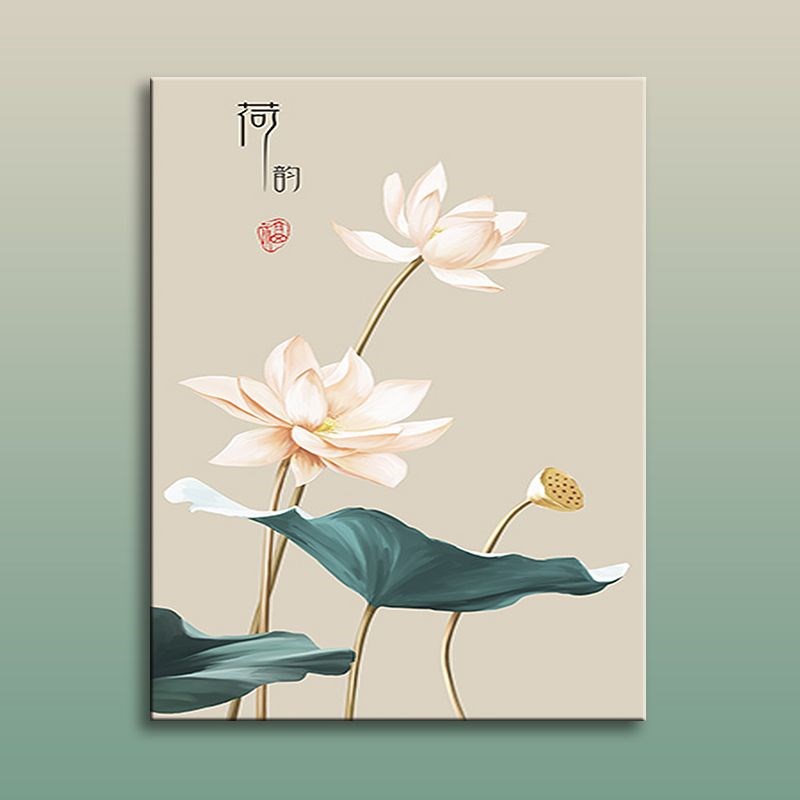 荷花diy数字油画国风淡雅花卉高级室内装饰画手工填色手绘涂色画图片