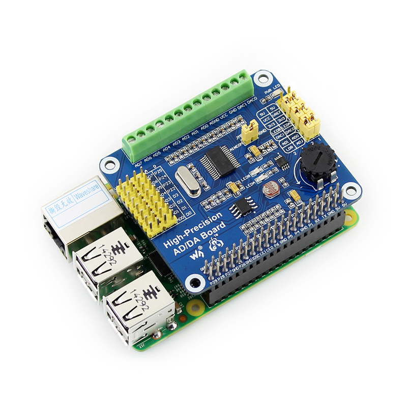 微雪 树莓派3B+/4B 高精度 AD/DA 数模/模数模块 扩展板  DAC8532