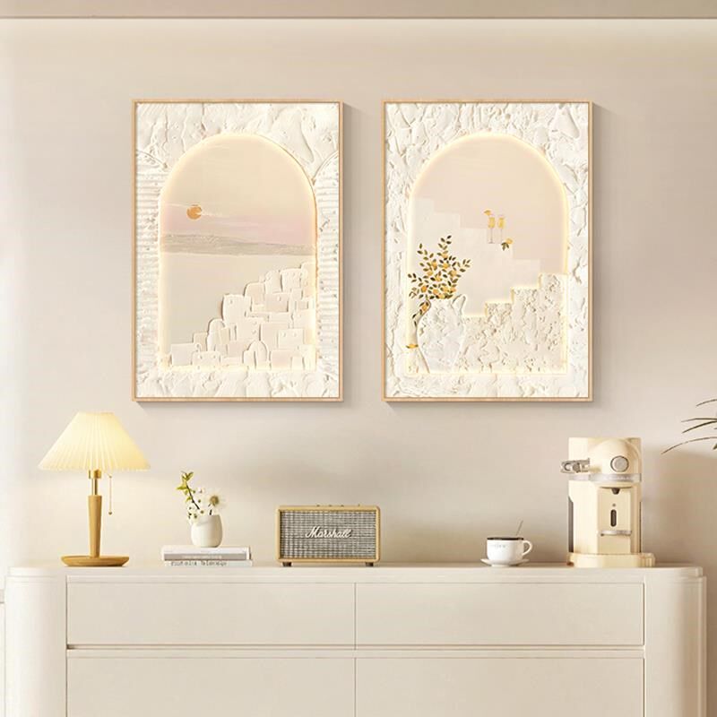 法式奶油风客厅装饰画新风景沙发背景墙挂画治愈系日出卧室壁画