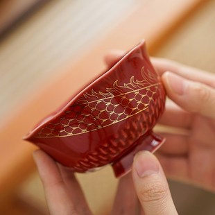 一对红色改口敬酒杯盖碗陪嫁用品大全 仲夏知己新人结婚敬茶杯套装