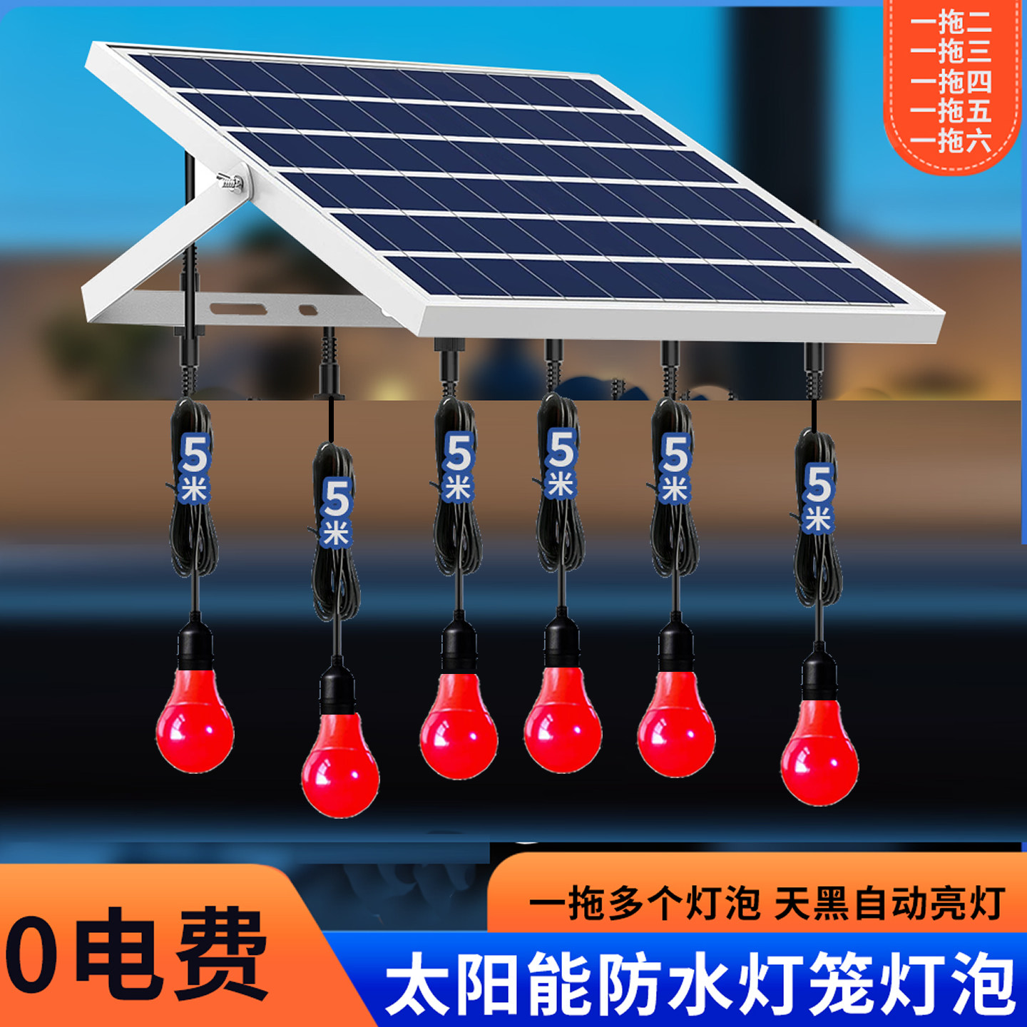 太阳能灯笼灯灯泡专用LED一拖三四五六大红灯笼元旦春节日元宵灯