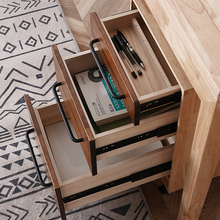 实木窄款桌下柜中古风带滑轮可移动办公桌三斗文件收纳柜桌边柜子