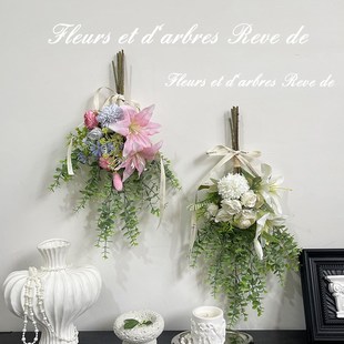 饰花 森系百合玫瑰花金钱叶倒挂门楣花束迎宾牌椅背花室内墙壁装
