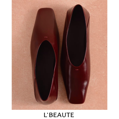 L'BEAUTE  进口牛油皮极简气质简约低跟后踩单鞋