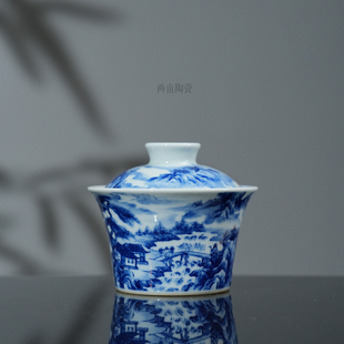 景琳藏江村暮雪 登高望岳 樵人引路 仙山图 独坐厅堂风雨归舟盖碗