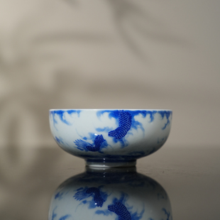 谷子窑龙纹小高足普洱杯120ml 景德镇青花高档泡茶手工手绘茶杯