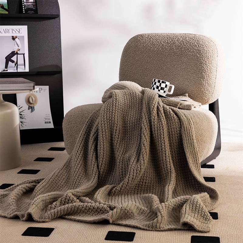 新款简约半边绒针织毯轻奢沙发毯子办公室客厅午睡盖毯民宿床尾巾