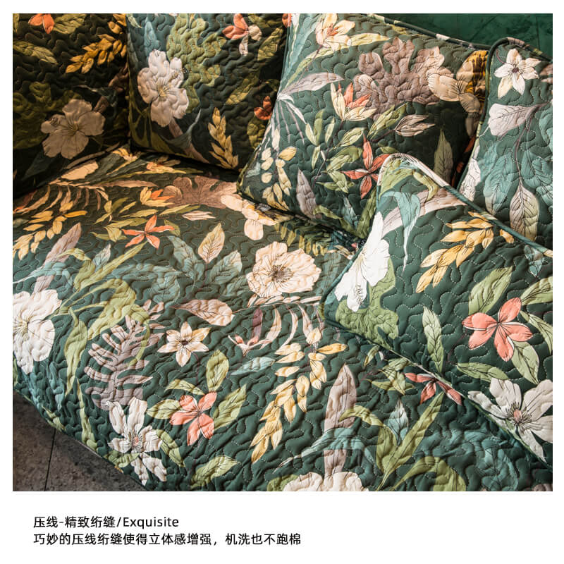 美式植物花卉全棉沙发垫布艺坐垫沙发巾四季通用防滑纯棉套罩客厅