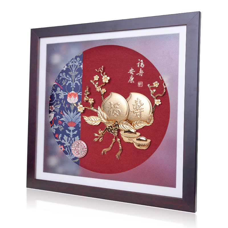 寿桃金箔画摆件送贺父亲寿星祝寿礼品老人长辈生日礼物6080大寿辰