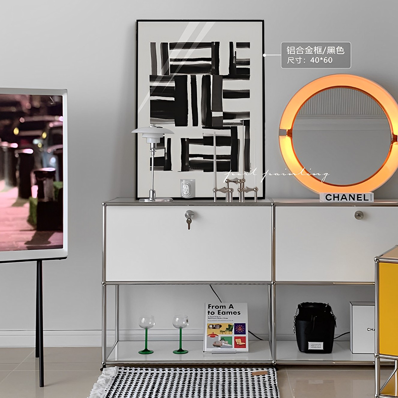 黑白抽象艺术装饰画中古极简法式客厅沙发背景墙壁挂画卧室床头画