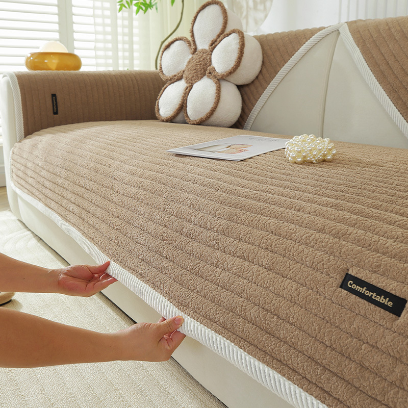 羽宏2024新款云朵绒四季通用靠背扶手极简风防猫抓高档沙发套罩巾