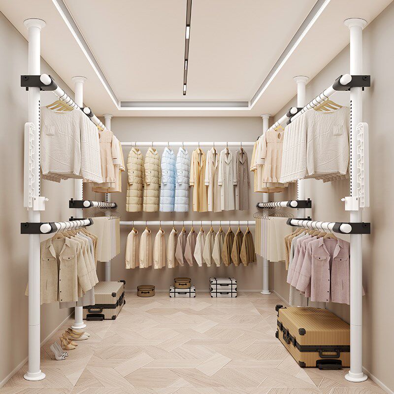 顶天立地置衣架落地室内挂衣架衣帽间免打孔伸缩凉衣杆置物晾衣架