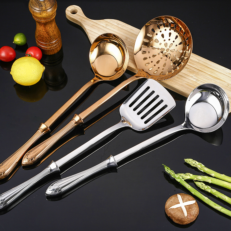 朗维304不锈钢厨具炒菜锅铲子漏铲空心隔热汤勺漏勺3件套装送挂架