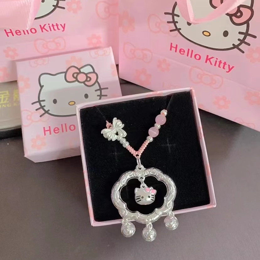 999足银平安锁项链女纯银hellokitty凯蒂猫银锁KT猫吊坠生日礼物