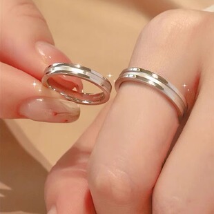 三生三世999纯银戒指情侣款对戒简约礼品设计可刻字送男女友礼物