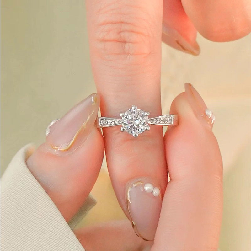 S925纯银莫桑石戒指60分钻戒女款六爪求婚戒指【封底款】开口可选