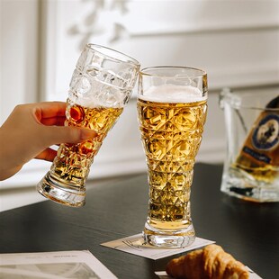 菱格纹啤酒杯套装 漫时光法式 水晶玻璃杯家用高级感扎啤杯乔迁礼物