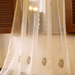 乡村白蕾丝门帘窗帘隔断纱帘咖啡帘半帘 鸢尾乡旅玫瑰花水晶珠美式