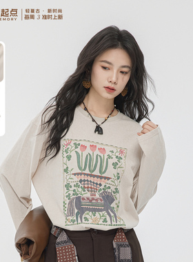 记忆的起点长袖T恤2026春季新款宽松百搭简约显瘦上衣女70GC36602