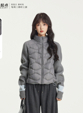 记忆的起点轻薄羽绒服2025冬季新款针织袖拼接立领外套69AD90563