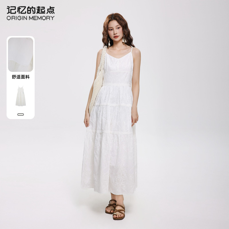 记忆的起点吊带连衣裙收腰气质无袖长裙子2025夏季新款69GX8037Z