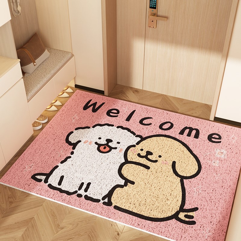 入户门地垫卡通进门丝圈地毯可爱小狗玄关门口脚垫子耐磨家用新款