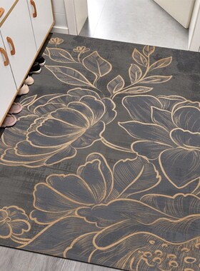 高级感灰色硅藻泥入户地垫防滑吸水浴室门口脚垫荷花荷叶银杏叶垫