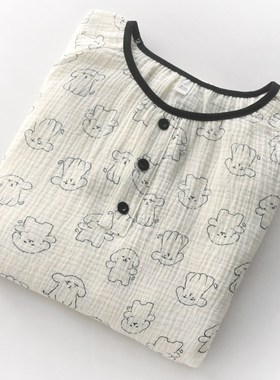 卡通素描小狗睡裙女士夏季纯棉纱布薄款宽松短袖家居服睡衣裙子