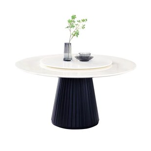 高档天然玉石轻奢石大理石圆桌实木餐桌椅带转盘白冰玉别墅蓝白椅