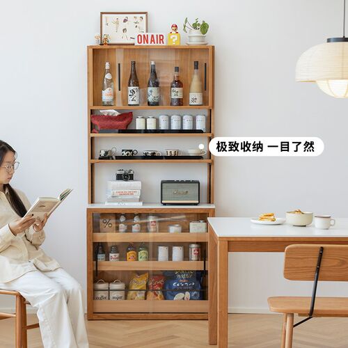 几宿家具餐边柜餐桌靠墙一体超薄柜子客厅实木酒柜储物边柜小户型