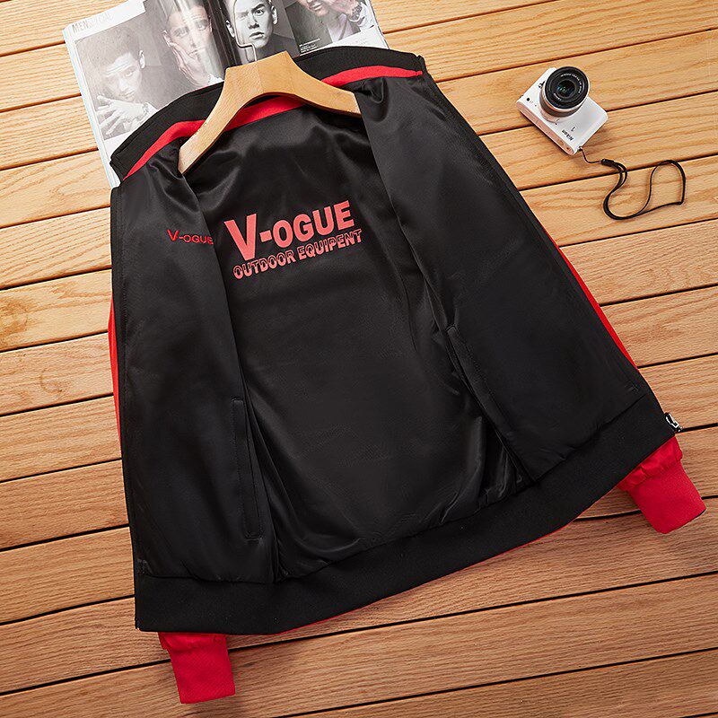 春秋季夹克男薄款立领防风双面穿休闲外套红色龙年本命年大码外套