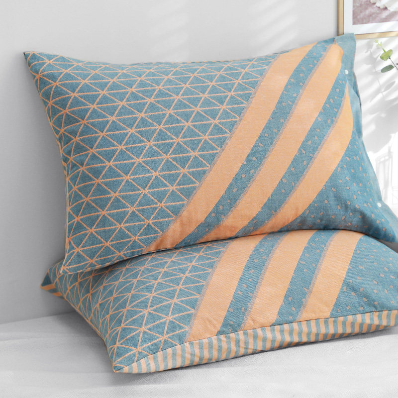 一对装纯棉枕套全棉时尚花色水洗棉纯棉纱布柔软透气冬季大号加厚