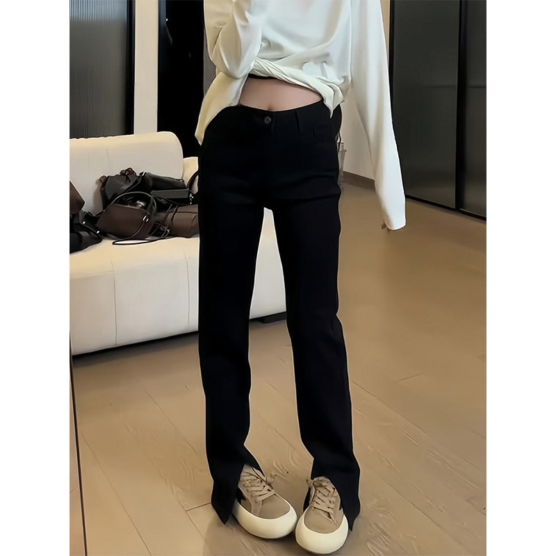 黑色微喇牛仔裤女秋季新款大码胖mm高腰弹力显瘦梨形身材喇叭裤子