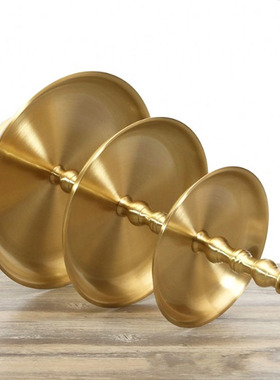 纯铜拉丝果盘供碟铜三层供果盘超大果碟佛前供具用品居家摆件包邮