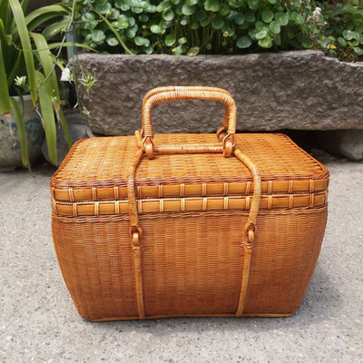 手工竹编夏梦大漆茶收纳箱外出手提包便携出行复古精编人藤箱竹箱