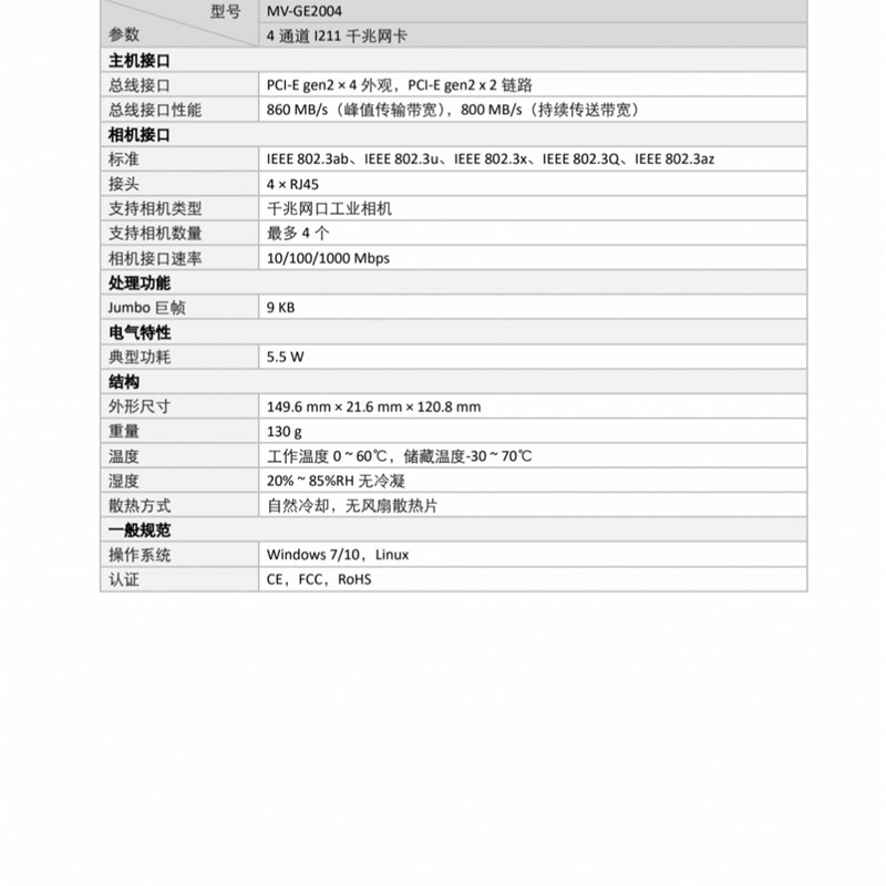 MV-GE2004 海康工业相机网卡 4口千兆I211网卡 网卡四口 海康网卡