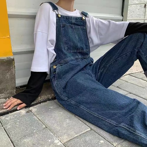 工装牛仔背带裤男港味复古