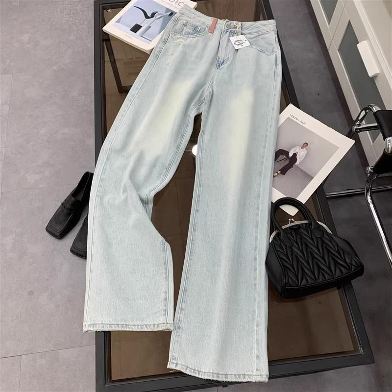 美式浅色阔腿牛仔裤男款直筒宽松